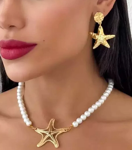 Colar Pérola Estrela Ouro 18k