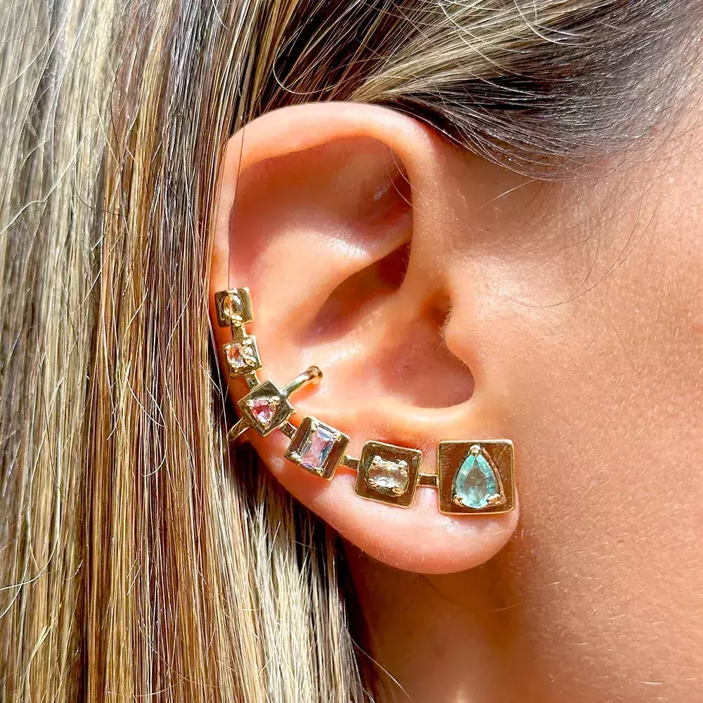 Brinco Ear Cuff Placas ouro 18k