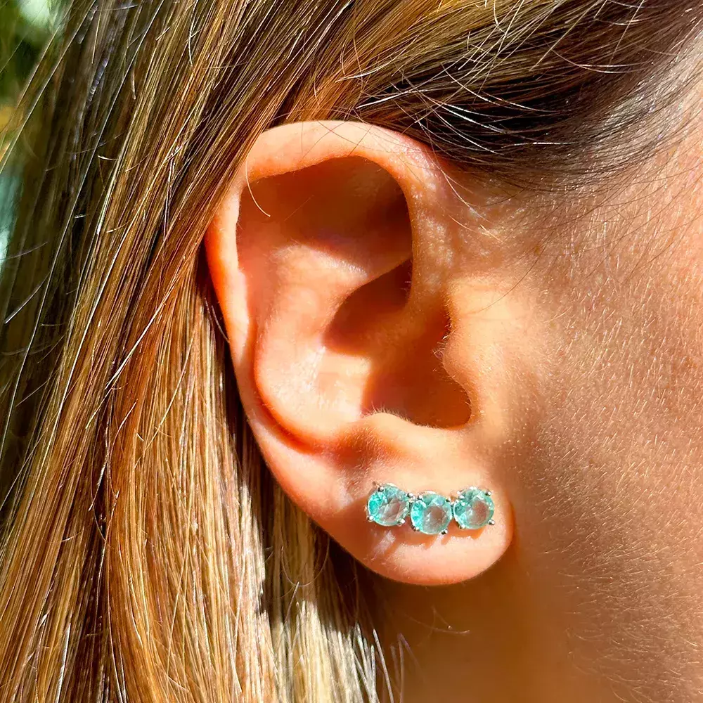 Brinco Ear Cuff Cristal Paraíba Ródio Branco
