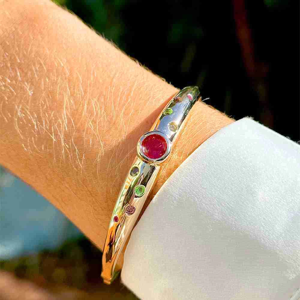 Bracelete cristal turmalina rosa nano gold