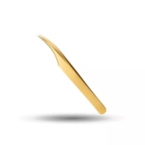 Pinça Extensão de Cílios Semi Curvada Lash Dourada