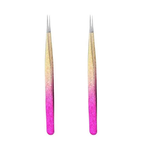 Kit 2 Pinças Reta Rosa E Dourado Extensão Cílios