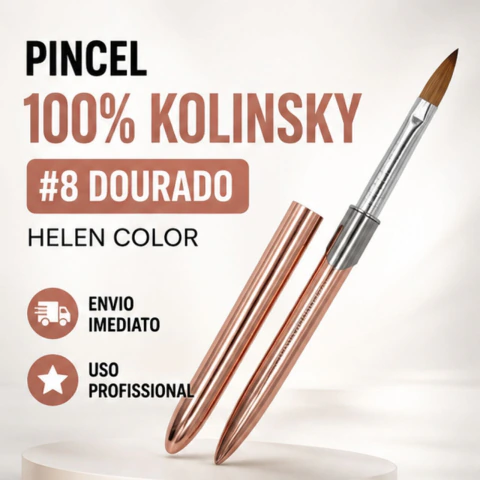 Pincel Kolinsky 100% Nº 8 Dourado Helen Color Alongamento