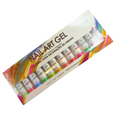 Kit 12 Esmaltes Gel Liner D&Z Fluorescente Ponta Fina 10ml