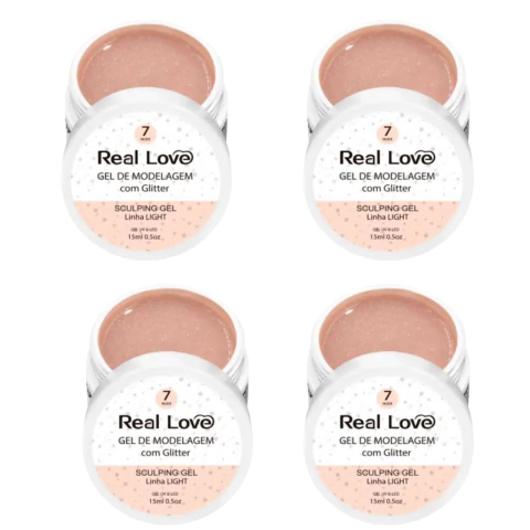 Kit 4 Gel Sculpting com Glitter 7 Nude 15ml Real Love