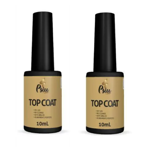 Kit 2 Top Coat Unha Gel Auto Brilho 10ml - Psiu