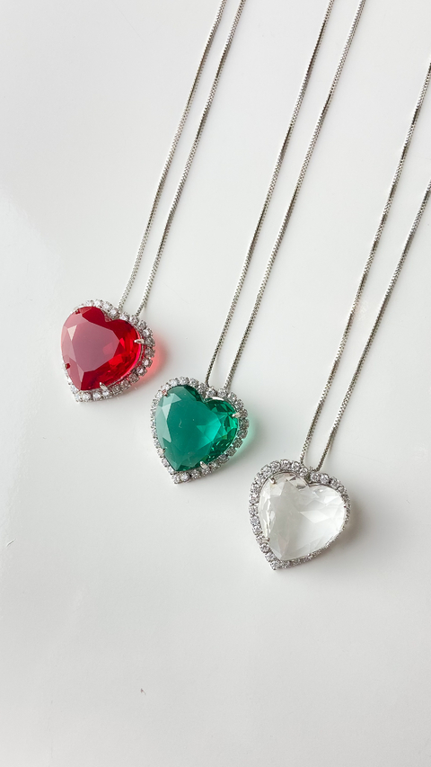 Conjunto Coração Cristal prata