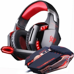 Fone de ouvido para jogos e mouse para jogos 4000 DPI fone de ouvido estéreo ajustável para gamer fone de ouvido + mouse para gamer luz LED óptica USB com fio - loja online