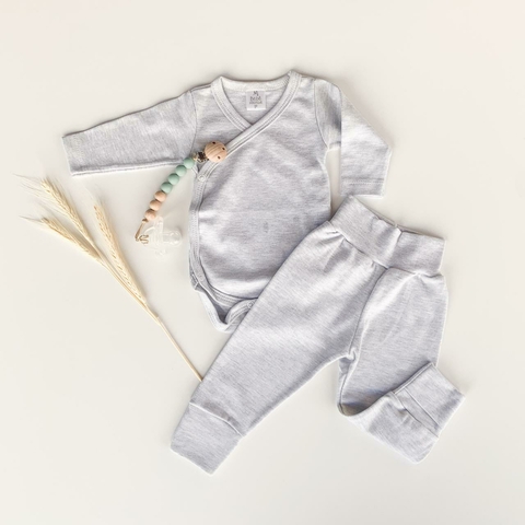 Conjunto body Kimono manga comprida e calça culote - Coleção Básica Cinza - SUEDINE 100% ALGODÃO - comprar online