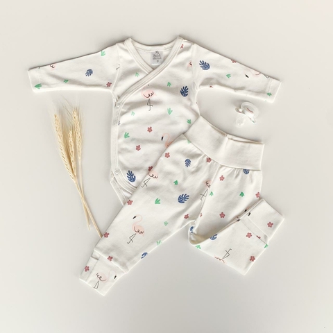 Conjunto body Kimono manga comprida e calça culote - Coleção flamingo - SUEDINE 100% ALGODÃO - comprar online