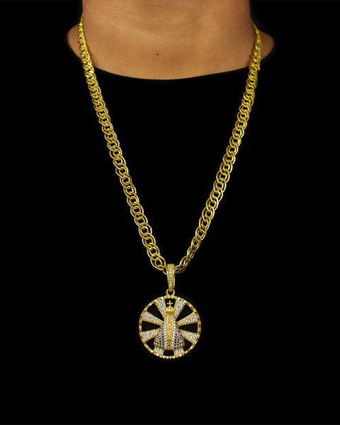 CORRENTE COM PINGENTE CARIOCA 10MM + PINGENTE NOSSA SENHORA CRAVEJADO VAZADO