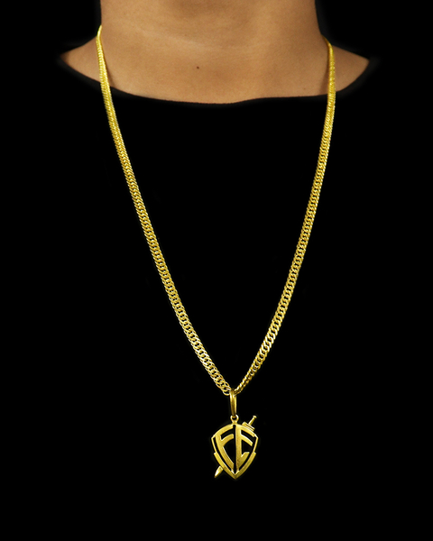 CORRENTE COM PINGENTE GRUMET 4MM + PINGENTE ESCUDO DA FÉ MÉDIO