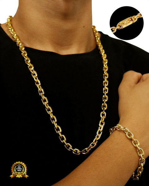 CONJUNTO BANHADO: CORRENTE + PULSEIRA CADEADO QUINA 8MM CONJUNTO BANHADO: CORRENTE + PULSEIRA CADEADO QUINA 8MM