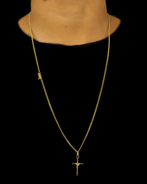 CONJUNTO: CORRENTE PITBULL 1,5MM + PINGENTE CRUZ PALITO PEQUENO