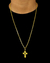 CONJUNTO: CORRENTE CADEADO QUINA 4MM + PINGENTE CRUZ COM PAI NOSSO