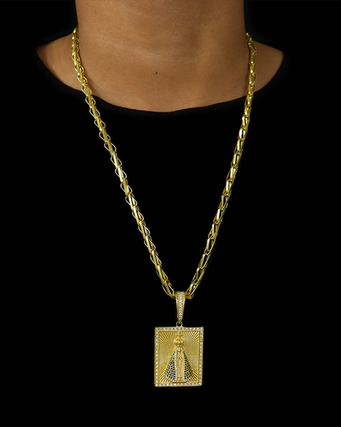 CONJUNTO: BALÃO 7MM + PINGENTE SANTA QUADRADA COM BORDA CRAVEJADA MÉDIA