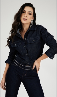 Jaqueta Cropped Jeans Escuro - comprar online