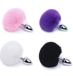 PLUG ANAL EM METAL 7CM - COM POMPOM COLORIDO
