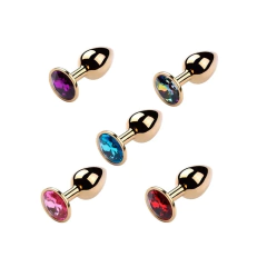 Plug Anal Dourado com Pedra Redonda - MIRAGEM SEX SHOP