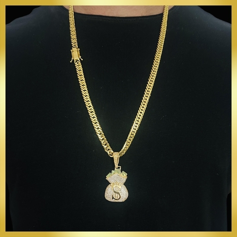 Pingente malote de dinheiro banhado a ouro