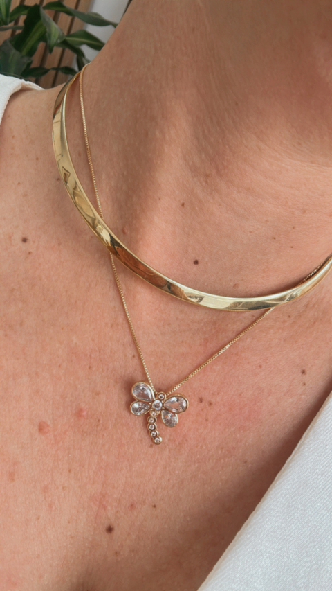 Gargantilha Libélula Banho de ouro 18k