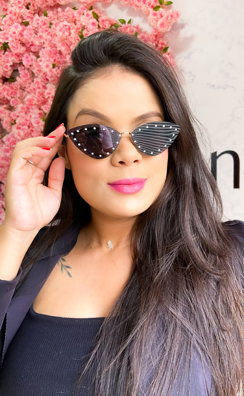 Óculos Gatinho Preto Pedraria