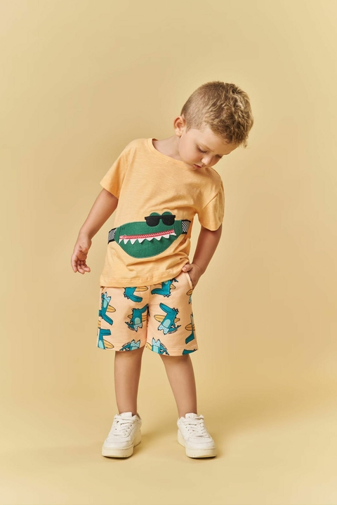 Conjunto Pokotinha Masculino T-Shirt e Bermuda Jacaré Surfista Tamanho (2ao4)