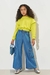 Calça Catavento Feminino Wide Leg Jeans Com Detalhes Elástico e Friso no Cós e Bolsos Laterais (6ao14)