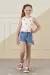 Conjunto Mon Sucré com Regata Bordada Cereja com Short Jeans Tamanho (4ao12)