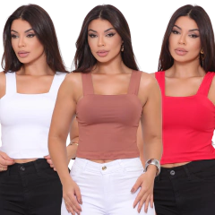 Kit com 3 Blusas lisas modelo alcinha - Billy Jeans Moda Feminina