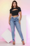 Calça Jeans skinny clara, lisa, com lycra, cintura alta
