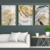 Conjunto com três quadros decorativos Abstratos Gold