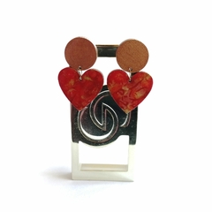 Aretes Corazón Rojo y Dorado