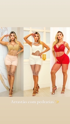 Vestido arrastão com pedraria - Jaque Petry Modas