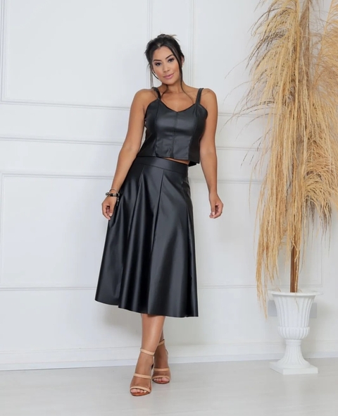 Saia Midi Rodada em courino