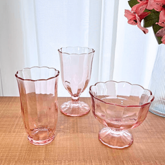 Coleção Copos e Taças Pêssego Peach Vidro Rosa e Verde Copos Long Drink Taças Agua e Vinho - Bruna Store & Decor 
