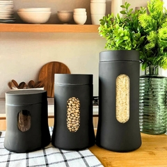 Pote Vidro com Visor Preto Armazenando Cereal Feijão Arroz Hauskraft - comprar online