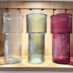 Vaso Verde Roxo Grande Vidro Canelado 24 cm Elegante Arranjo de Flores na internet