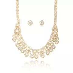 Conjunto Esplendor Colar + Brincos Para Festas De Luxo Noivas Madrinhas Debutantes Banhado Ouro 18k Com Zircônias