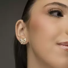 Kit Presente Feminino Borboletas Colar + Brincos Cravejados Banhados A Ouro 18k - Farinni - Farinni Joias