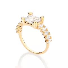 Anel Solitário Feminino Rommanel Banhado A Ouro 18k Com Zircônias - comprar online