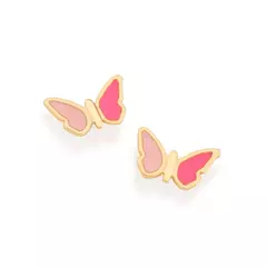 Brinco Borboleta Infantil Rommanel Banhado A Ouro 18k Com Aplicação De Resina