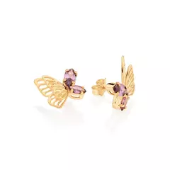 Brinco Feminino Rommanel Borboleta Com Zircônia Lilás Banhado A Ouro 18k - comprar online