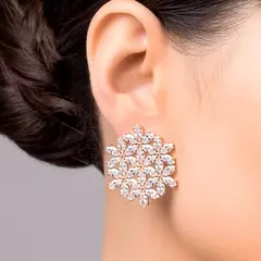 Brinco Para Festa Botão Flor Da Vida Banhado A Ouro Com Zircônias - comprar online