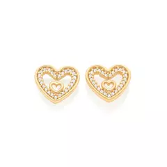 Brinco Coração Feminino Delicado Rommanel Banhado A Ouro 18k Com Zircônias