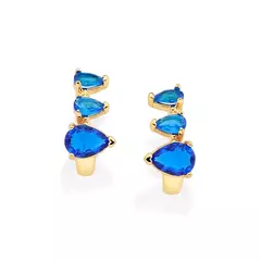 Brinco Curvado Formato Gota Banhado Ouro 18k Com Cristais