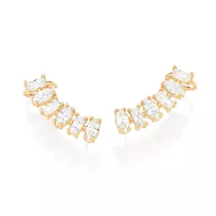 Brinco Ear Cuff Com Piercing De Pressão Banhado A Ouro 18k Com Zircônias