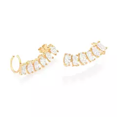 Brinco Ear Cuff Com Piercing De Pressão Banhado A Ouro 18k Com Zircônias - comprar online