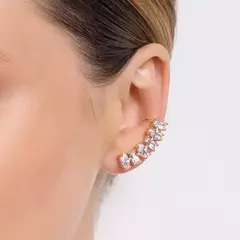 Brinco Ear Cuff Com Piercing De Pressão Banhado A Ouro 18k Com Zircônias na internet