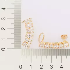 Brinco Ear Cuff Com Piercing De Pressão Banhado A Ouro 18k Com Zircônias - Farinni Joias